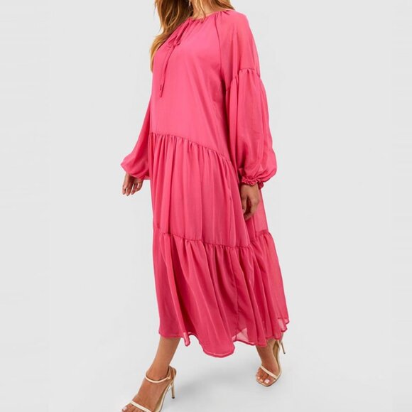 Boohoo Boho Chiffon Tiered Midaxi Smock Dress - Picture 2 of 4